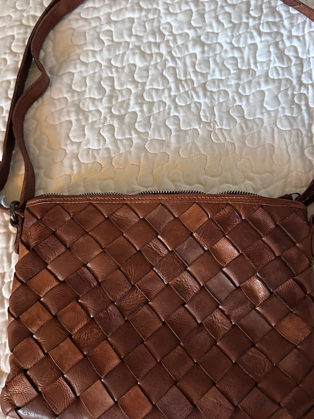 Woven Leather Crossbody Bag in Brown